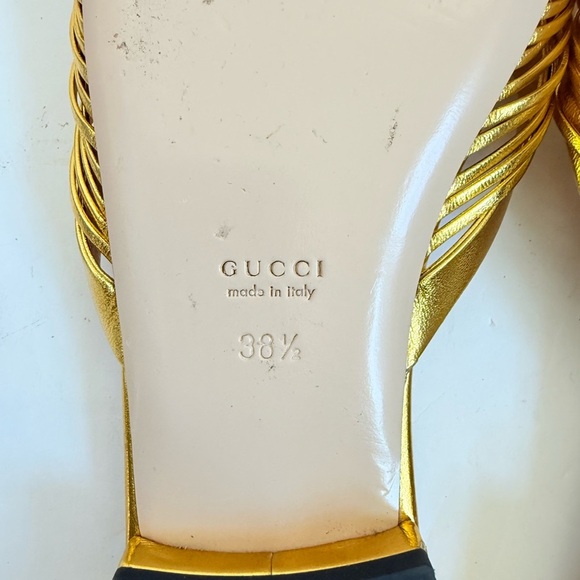 Gucci Metallic Gold Nappa Leather Crawford Knotted Flat slide sandals EU 38.5 - Picture 7 of 8